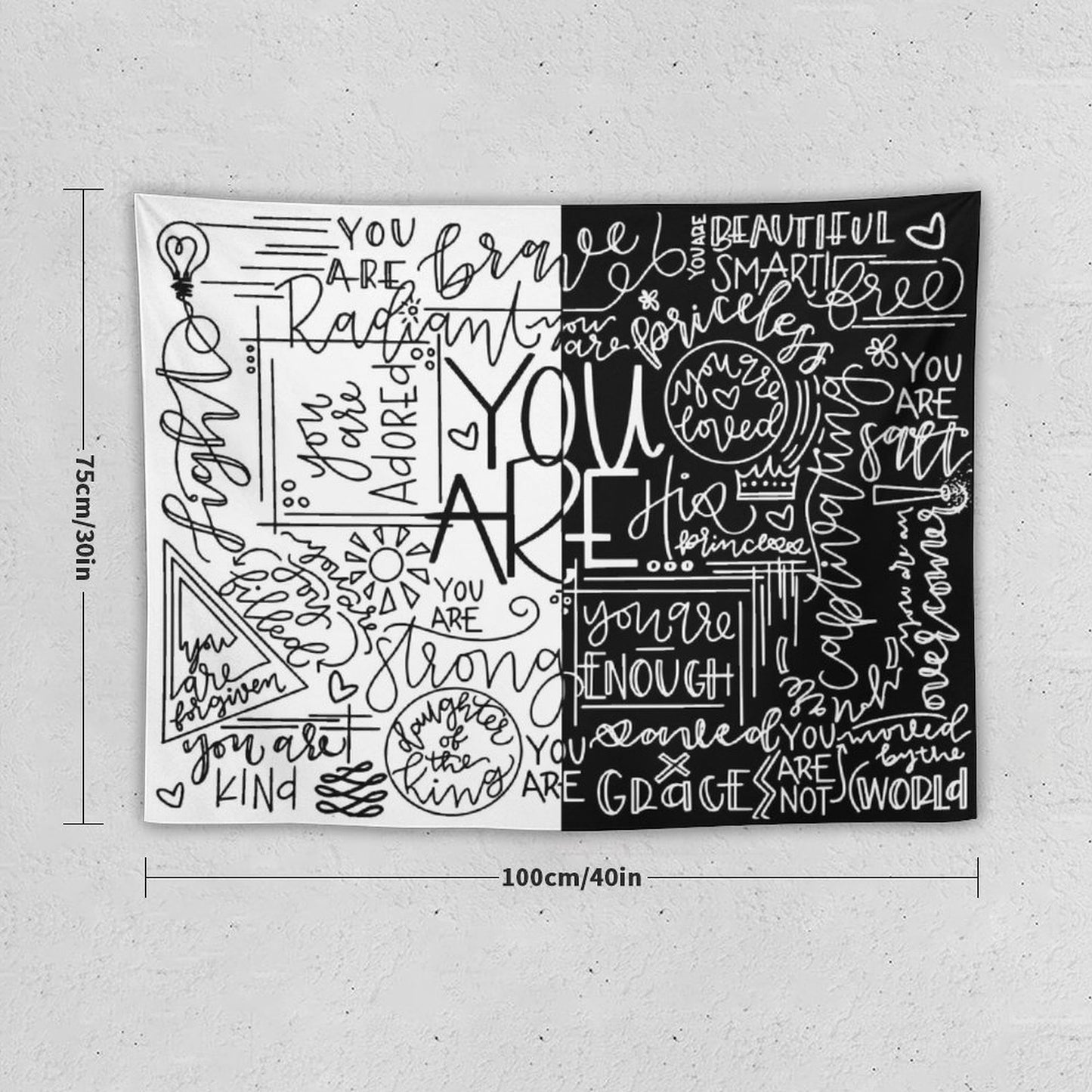 You Are Enough White & Black Tapestry