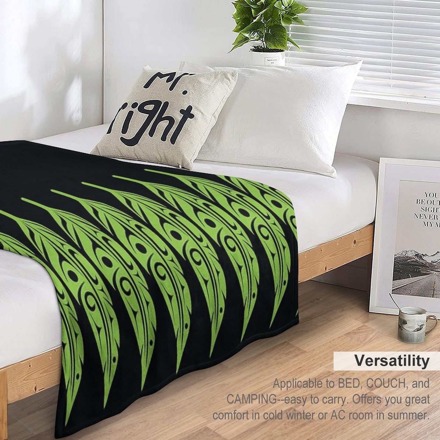 Feathers - Lime Green on Black Throw Blanket