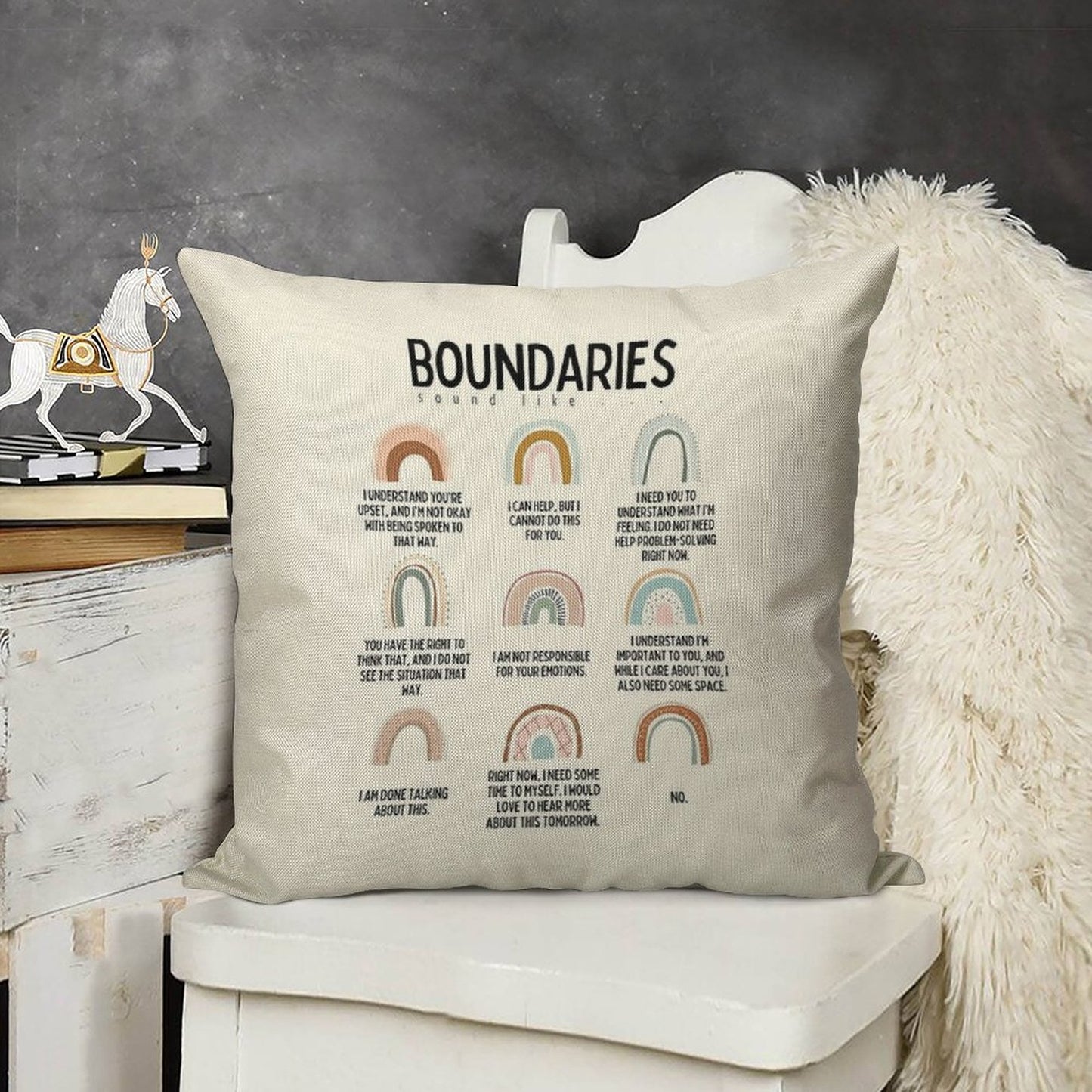 Boundaries Mental Health Reminder for Counselors Linen Throw Pillow Cover