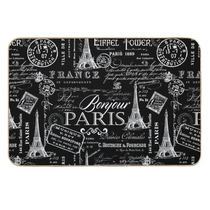Vintage Paris French Lifestyle With Eiffel Tower Black And White Allover Pattern  Rapid-Drying Bath Mat