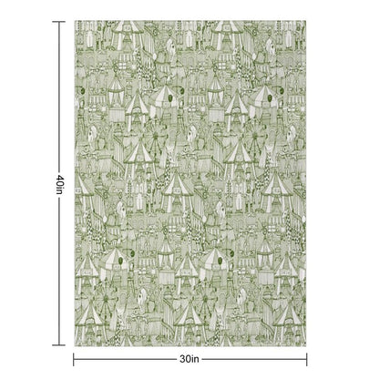 Retro Circus Green Ivory Throw Blanket