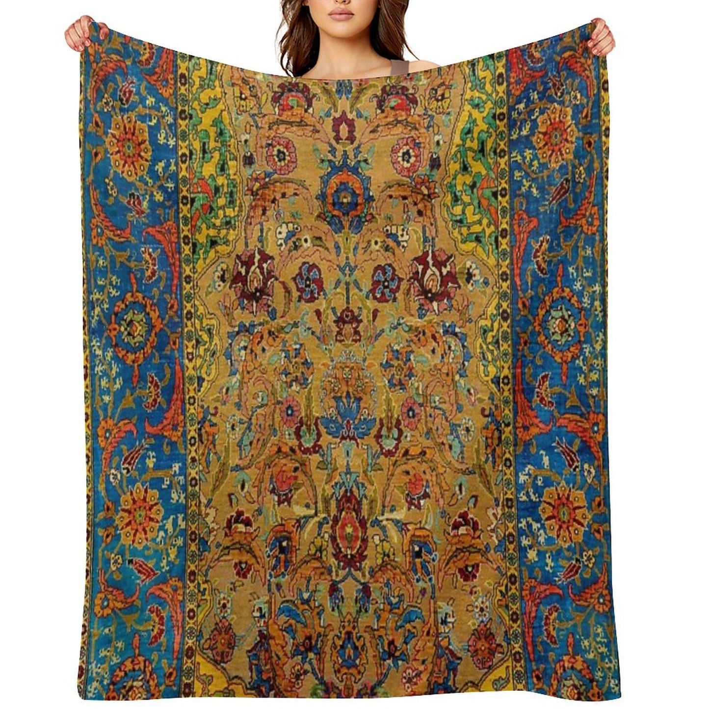 Hereke Vintage Persian Silk Rug Print Throw Blanket