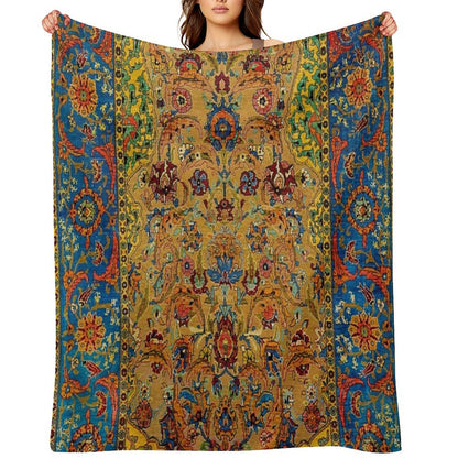 Hereke Vintage Persian Silk Rug Print Throw Blanket