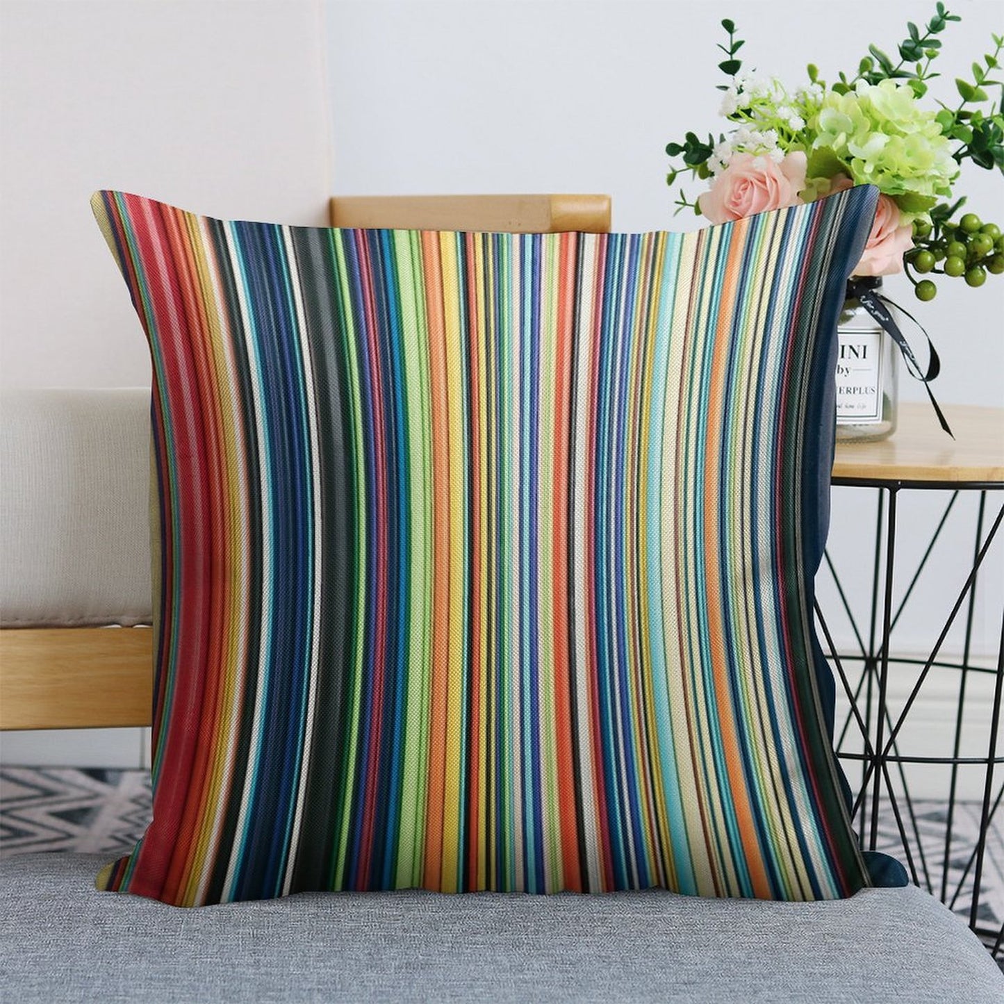 Multicolored Stripes Linen Throw Pillow Cover