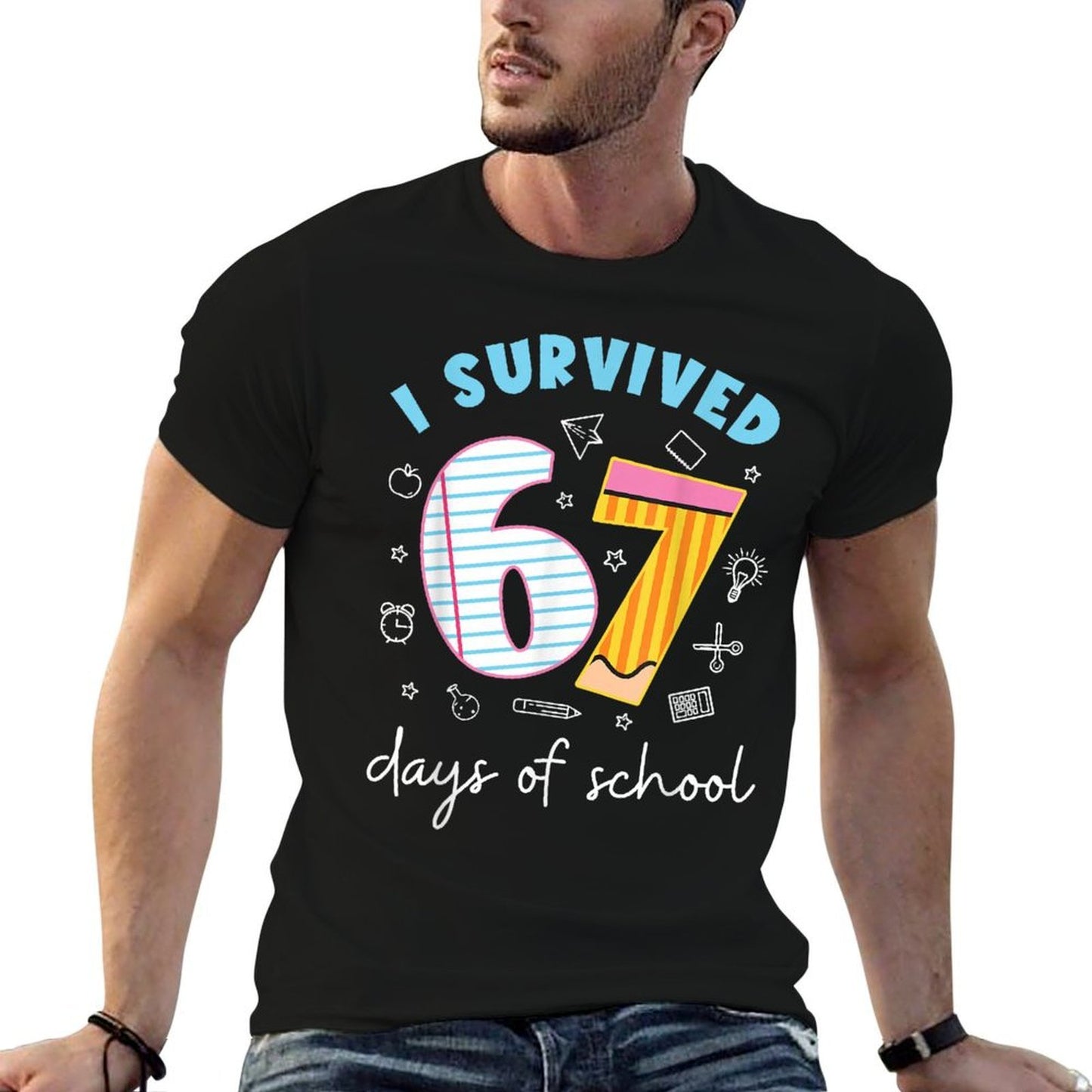 I Survived 67 Days of School Funny Meme Teacher Student  Trendy Pattern T-Shirt