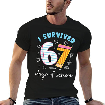 I Survived 67 Days of School Funny Meme Teacher Student  Trendy Pattern T-Shirt