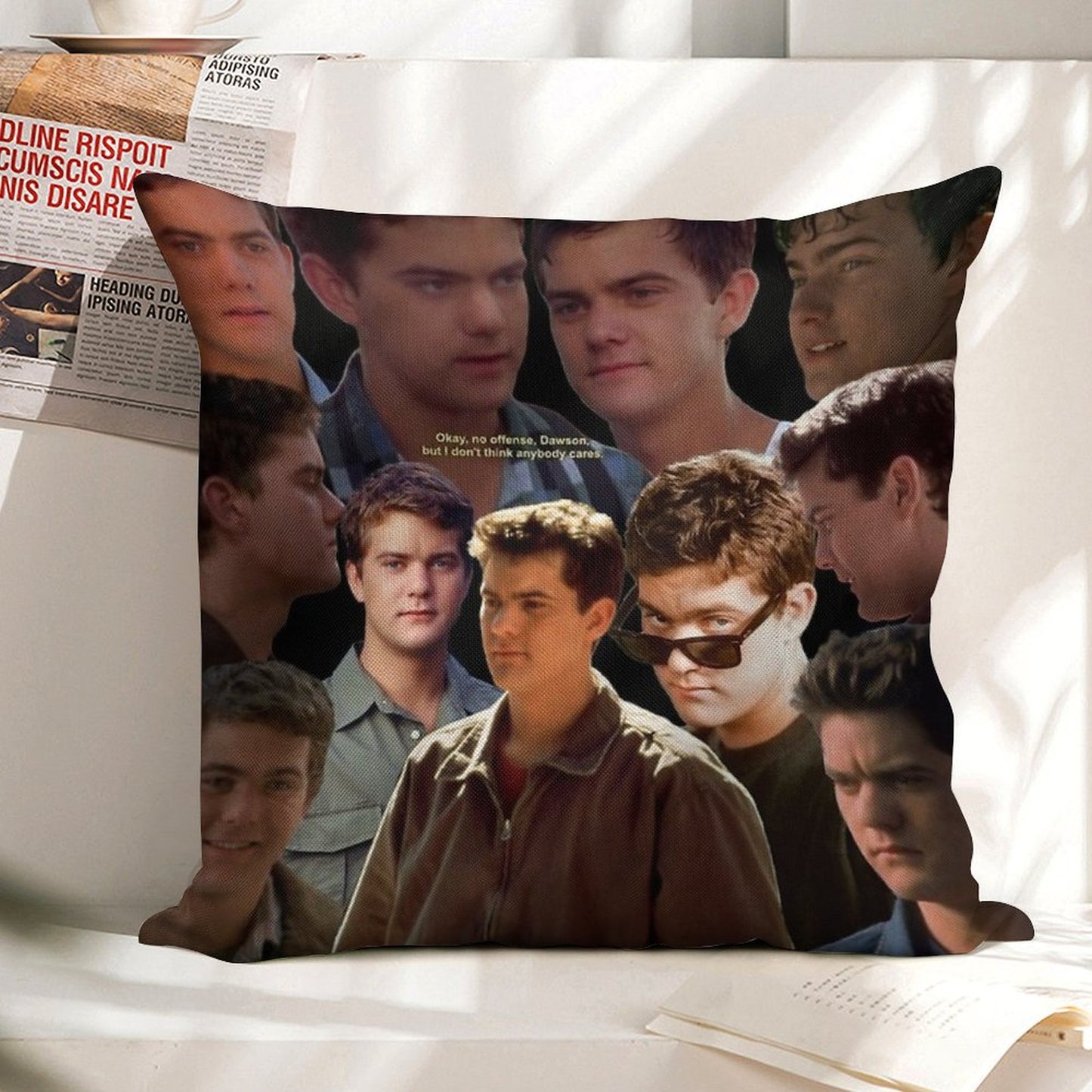 Joshua Jackson Collage Linen Throw Pillow Cover