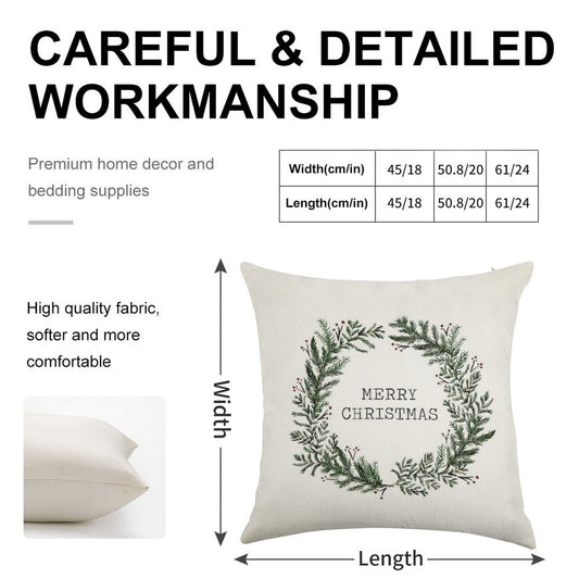 Simple Merry Christmas Linen Throw Pillow Cover