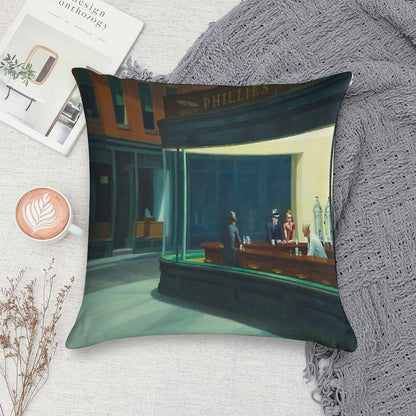Edward Hopper - NightHawks, Art Reproduction Soft Warmth Comfort Throw Pillow