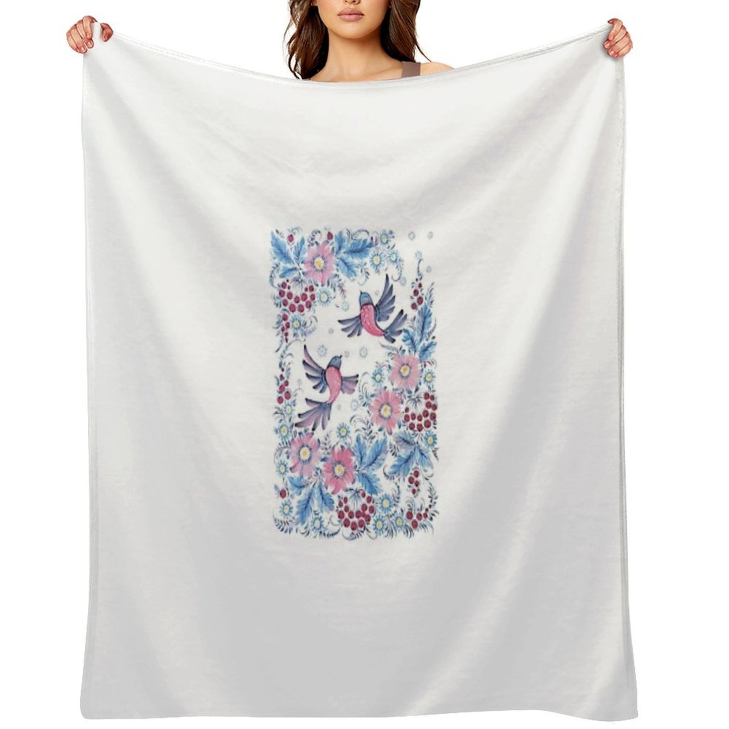 Lovebirds in Petrykivka Floral Garden Throw Blanket