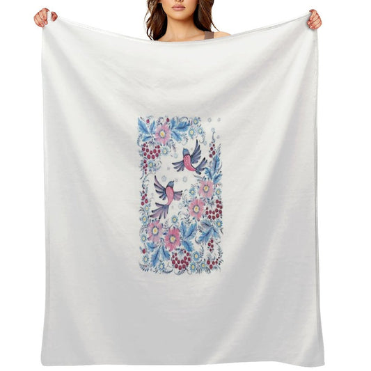 Lovebirds in Petrykivka Floral Garden Throw Blanket