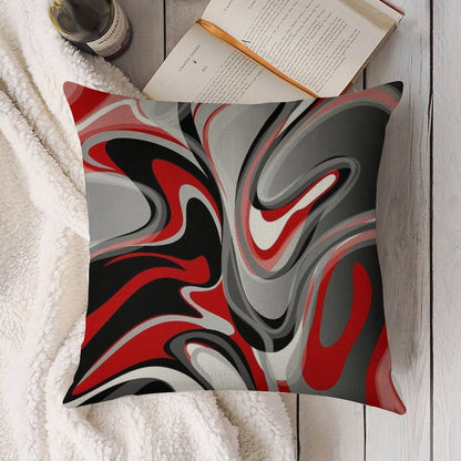 Liquify - Red, Gray, Black, White Linen Throw Pillow Cover