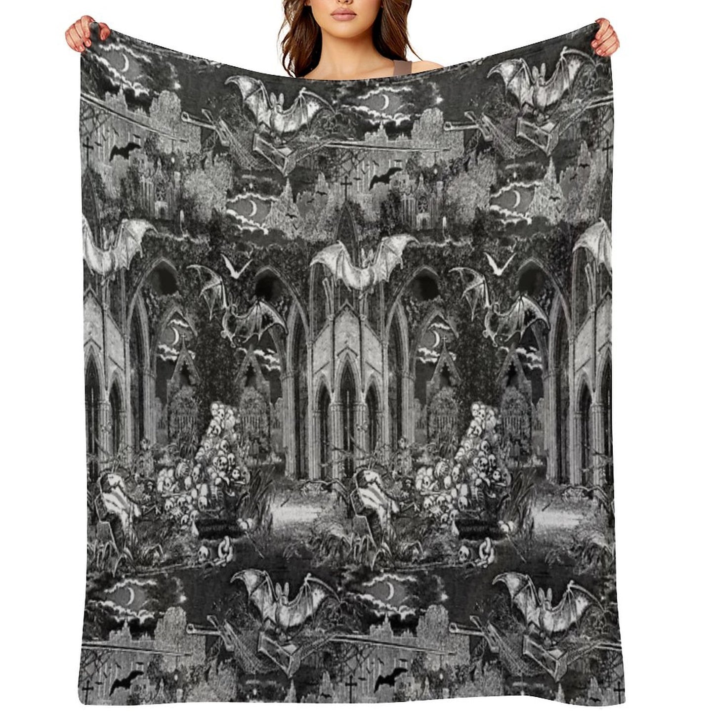 Dark Gothic Vampires Crypt Graves Bats Skulls Pattern by Moose Disco Throw Blanket