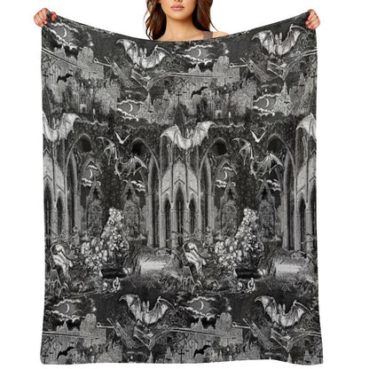 Dark Gothic Vampires Crypt Graves Bats Skulls Pattern by Moose Disco Throw Blanket