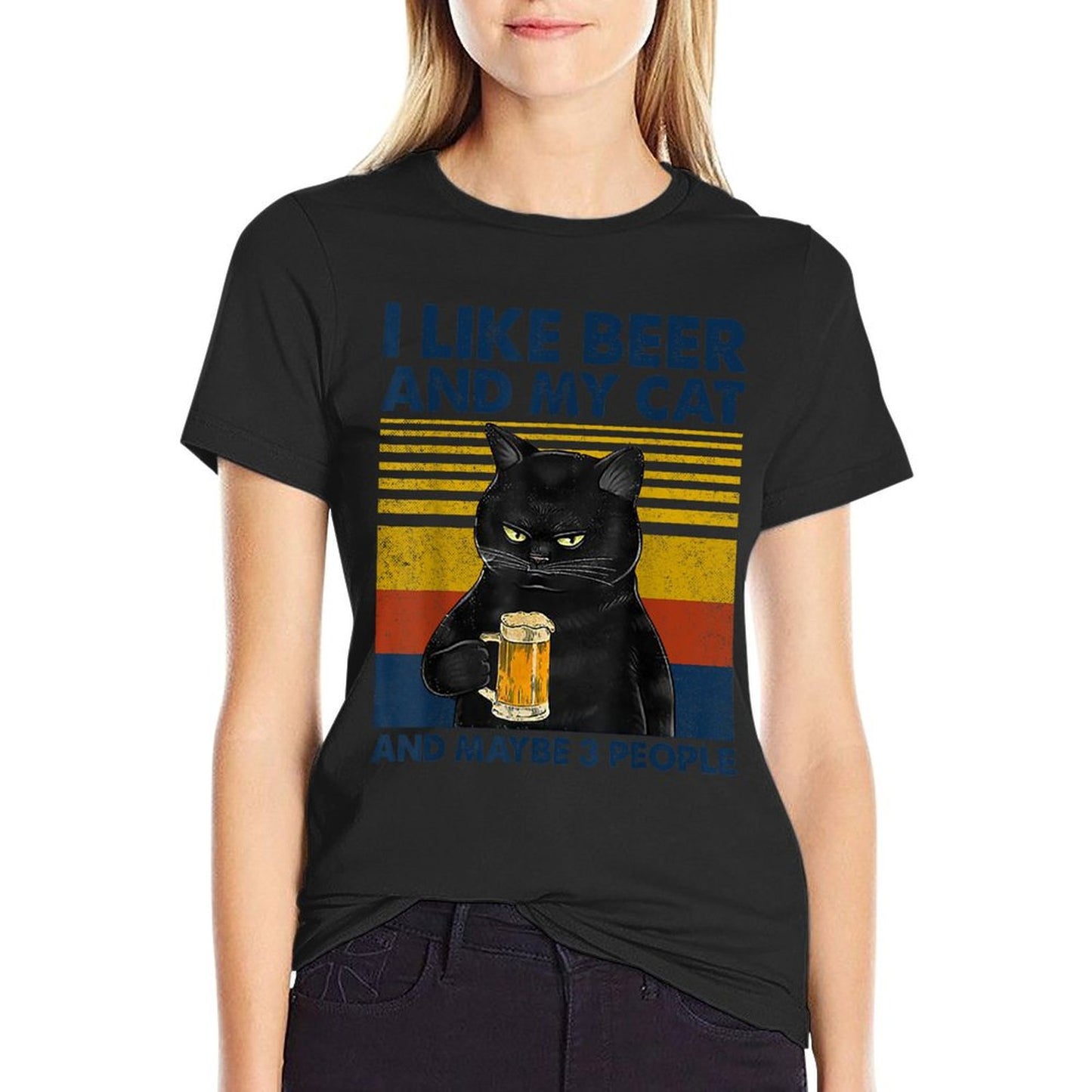 I Like Beer My Cat And Maybe 3 People Funny Cat Lovers Gift T-Shirt