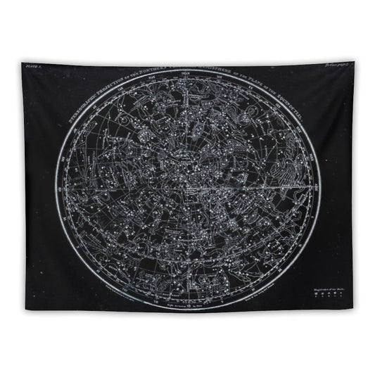 Constellations of The Northern Hemisphere  Pale Blue On Black Tapestry