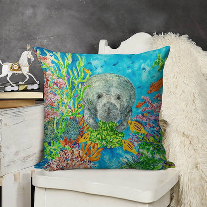 Manatee Lunchtime Linen Throw Pillow Cover