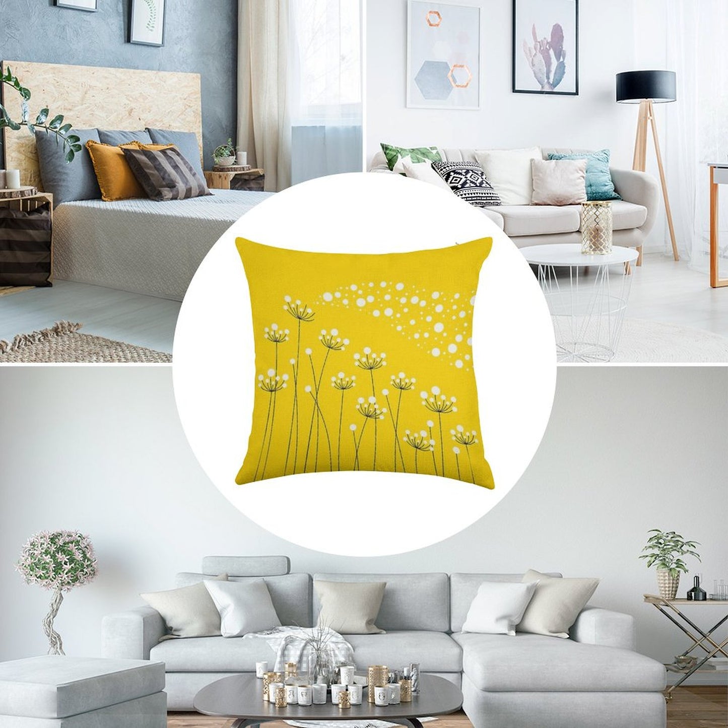 Dandelions (on Yellow) Linen Throw Pillow Cover