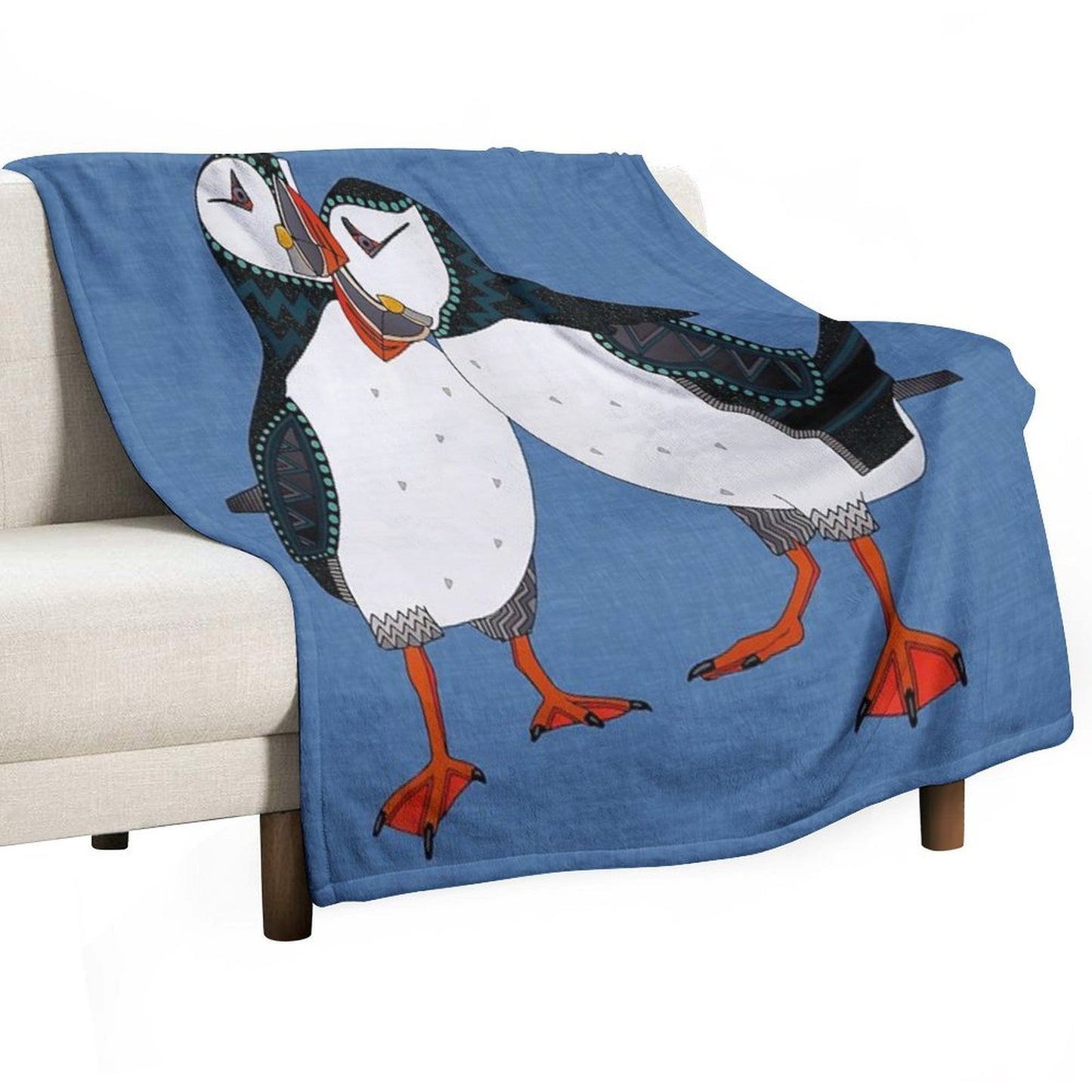 Puffin Pair Blue Throw Blanket