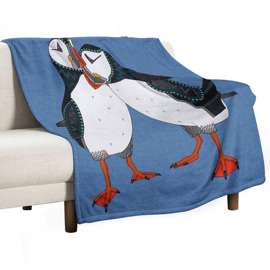 Puffin Pair Blue Throw Blanket