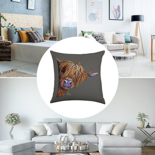 HiGHLaND CoW PRiNT SCoTTiSH ' SuGaR LuMP ON GReY ‘ BY SHiRLeY MacARTHuR Linen Throw Pillow Cover