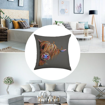 HiGHLaND CoW PRiNT SCoTTiSH ' SuGaR LuMP ON GReY ‘ BY SHiRLeY MacARTHuR Linen Throw Pillow Cover