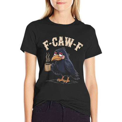 F Caw F T Coffee Crow Gothic Raven Funny Halloween  Oversized Silhouette T-Shirt