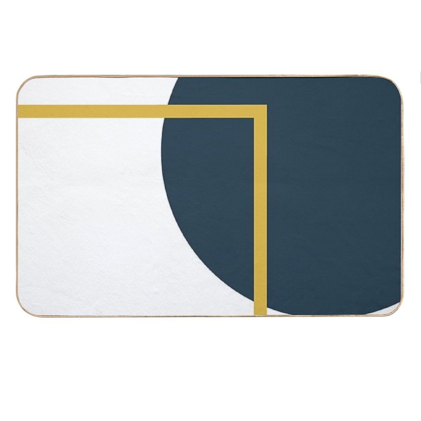 Abstract Geometric Minimalist Navy Blue, Light Mustard Yellow, And White Bath Mat