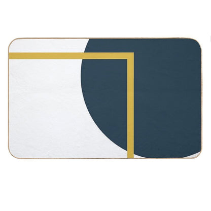Abstract Geometric Minimalist Navy Blue, Light Mustard Yellow, And White Bath Mat