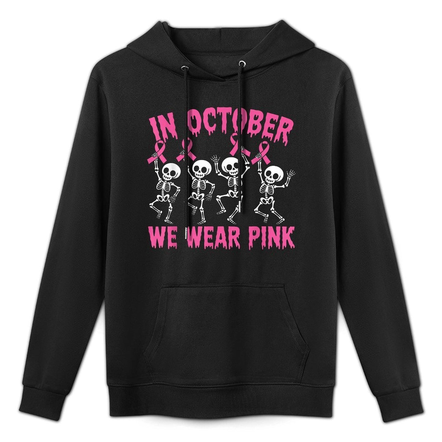 in October We Wear Pink Out Ribbon Halloween Skeleton Shape Retention Hoodie