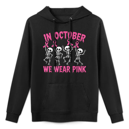 in October We Wear Pink Out Ribbon Halloween Skeleton Shape Retention Hoodie