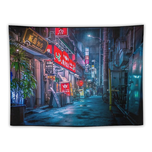Heavy Rain Over Neo Tokyo Tapestry