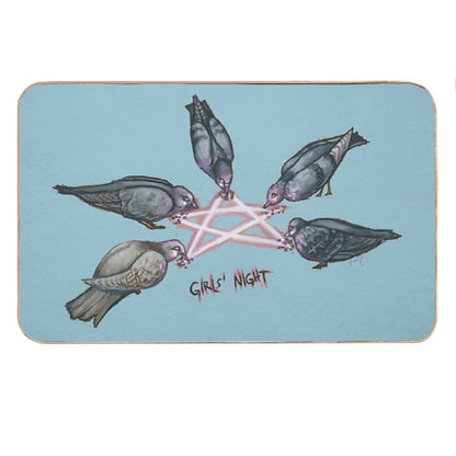 Girl's Night - Pigeon Pentagram (Stickers  Transparent on Clothing  Blue Background) Bath Mat