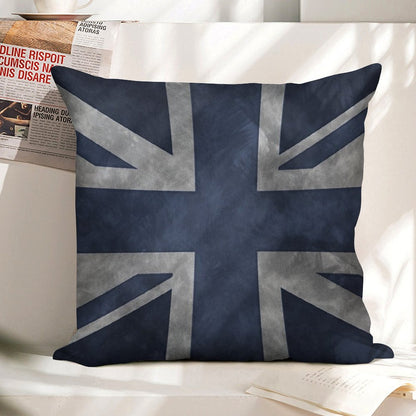 Blue Distressed Union Jack Linen Throw Pillow Cover