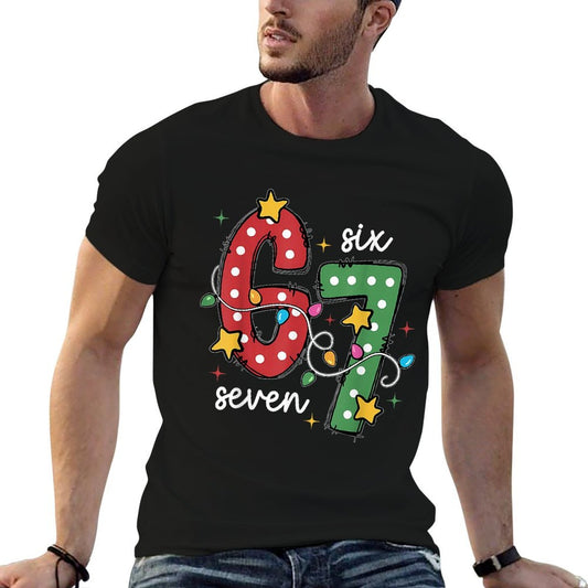 Christmas 6 7 Six Seven Funny Saying Meme Joke Xmas Lights  Slim-fit Cut T-Shirt