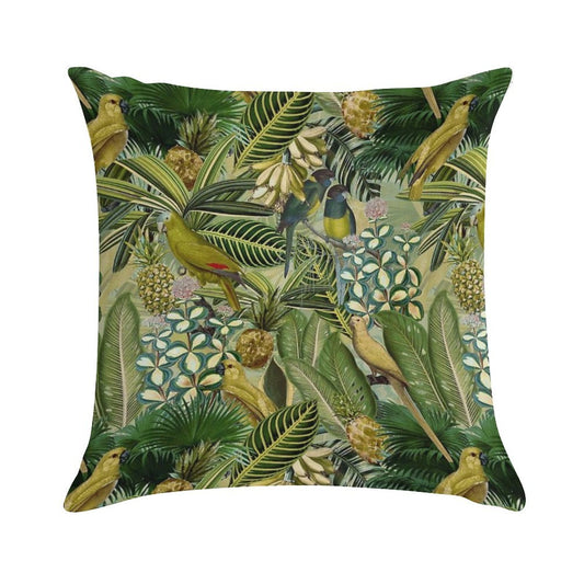 Vintage Green Tropical Bird Jungle Botanical Night Garden Nightgarden Soft Decorative Cover Throw Pillow
