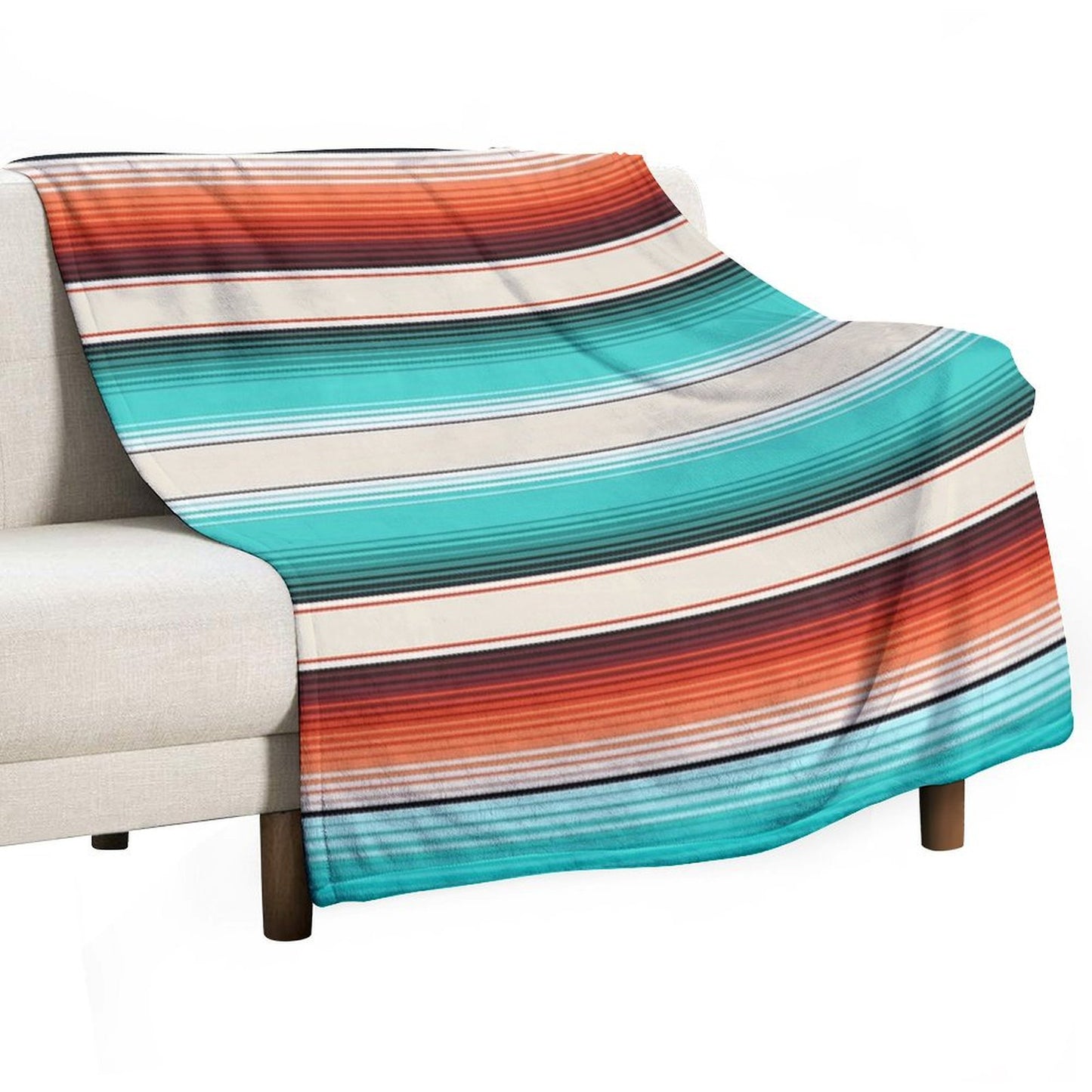 Navajo White, Turquoise And Burnt Orange Southwest Serape Blanket Stripes Throw Blanket