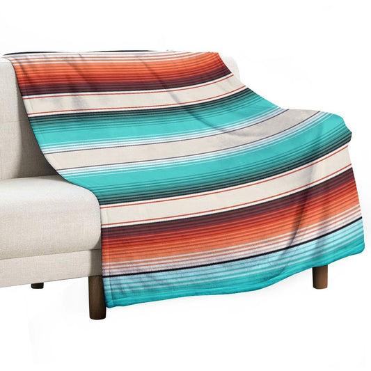 Navajo White, Turquoise And Burnt Orange Southwest Serape Blanket Stripes Throw Blanket