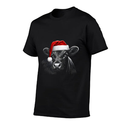 Angus Rancher Christmas Hat Cow Santa Hat Black  Tagless Design T-Shirt