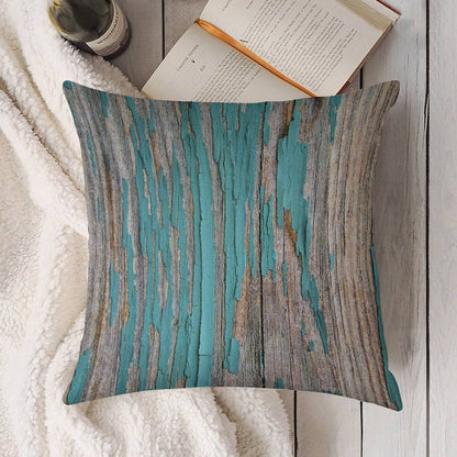 Shabby Rustic Weathered Wood Turquoise Linen Throw Pillow Cover