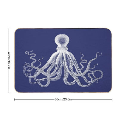 Octopus  Vintage Octopus  Tentacles  Sea Creatures  Nautical  Ocean  Sea  Beach  Navy Blue And White Bath Mat