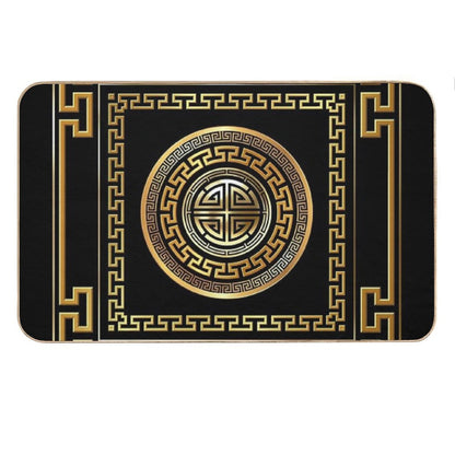 Greek Key Meander Black Gold Large Bath Mat