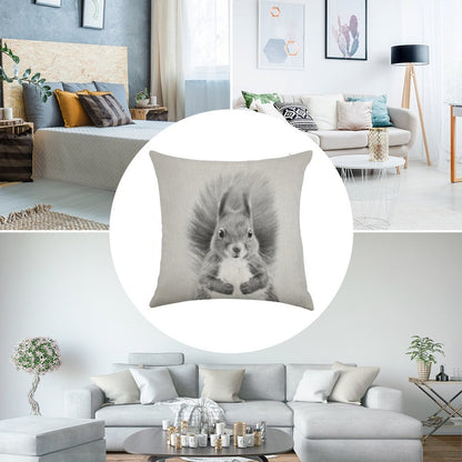 Squirrel 2 - Black & White Linen Throw Pillow Cover