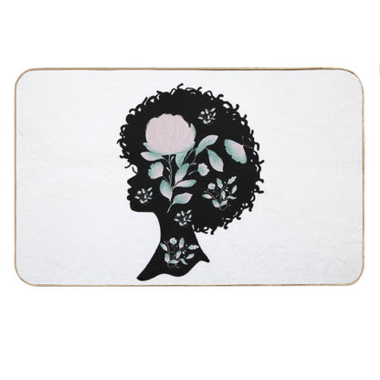 Afro Silhouette With Butterflies & Flowers Bath Mat
