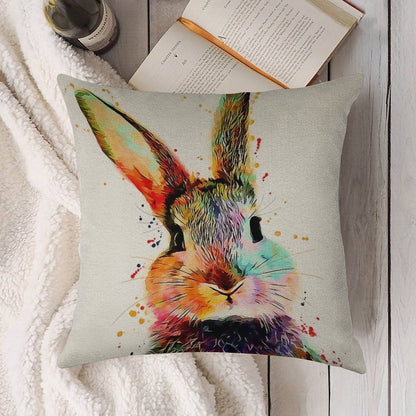 Rabbit Watercolor Art Work Linen Throw Pillow Cover