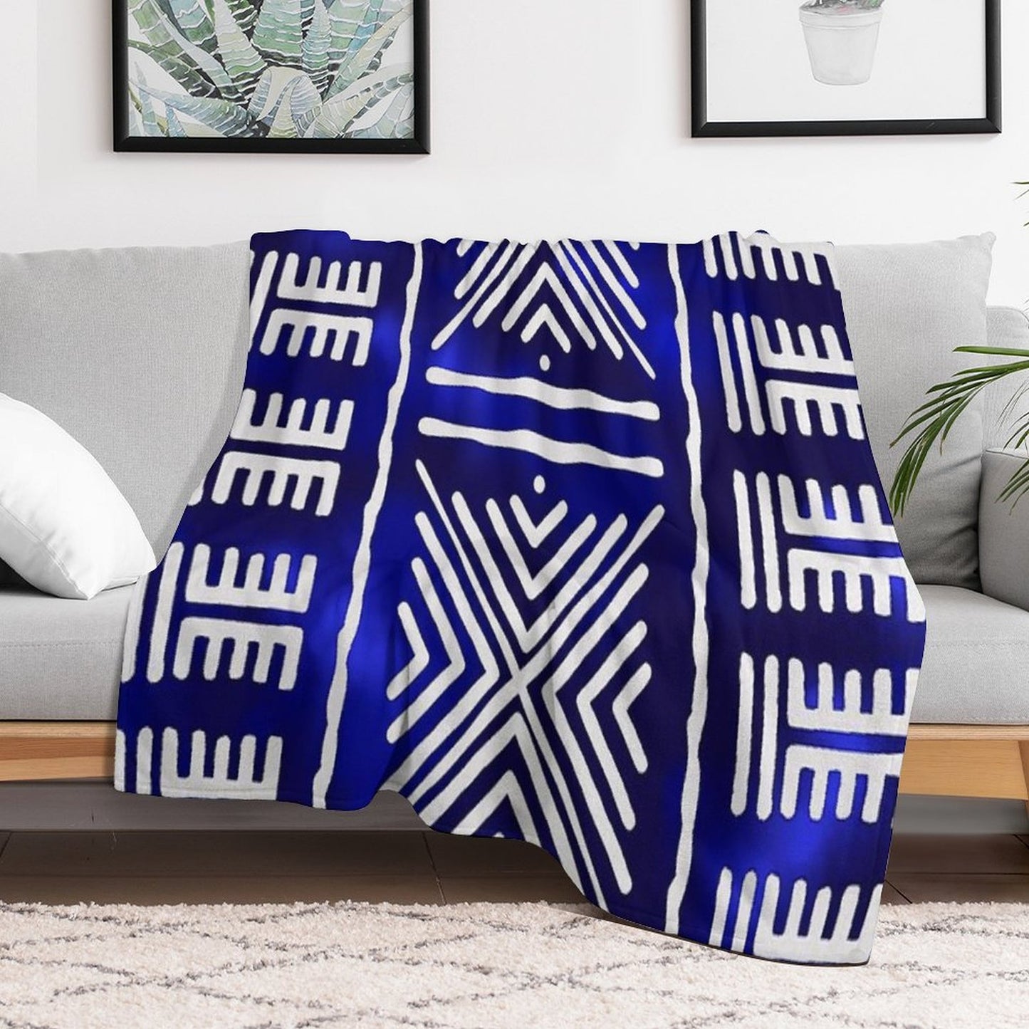 Blue African Mud Cloth Design Throw Blanket