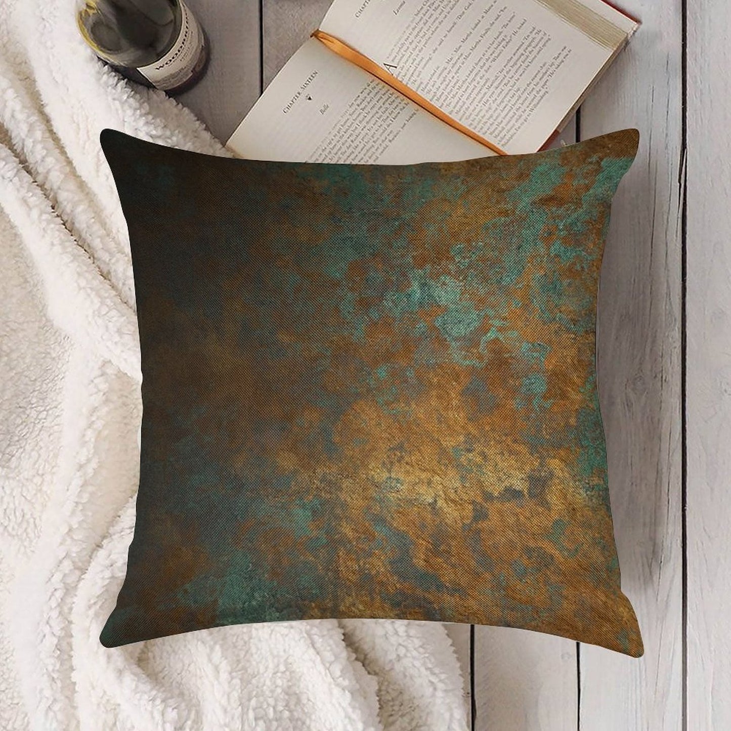 Oxidized Copper Linen Throw Pillow Cover