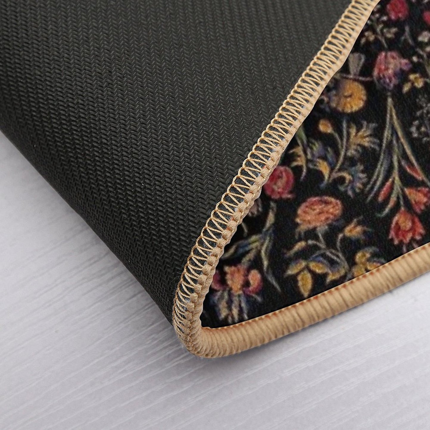 Medieval Flowers on Black Bath Mat