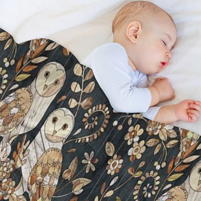 Wooden Wonderland Barn Owl Collage Throw Blanket