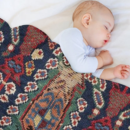 Midnight Blue Botehs 19th Century Authentic Colorful Red Aztec Shapes Rug Throw Blanket